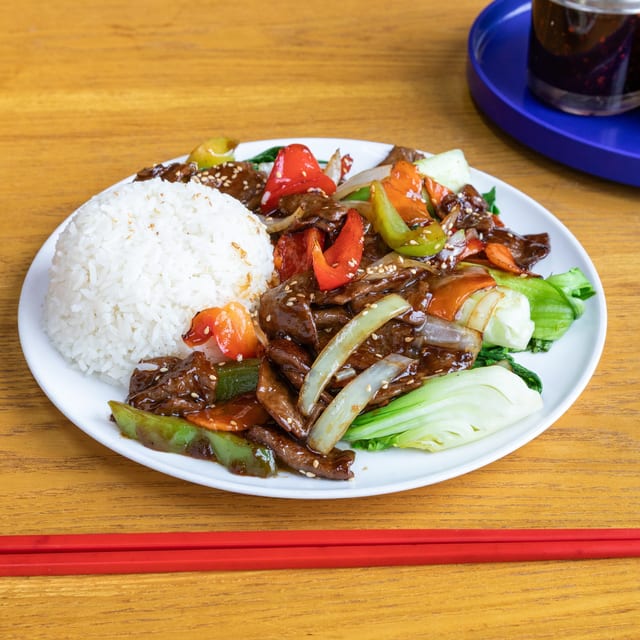 Sesame Beef with Baby Bok Choy.